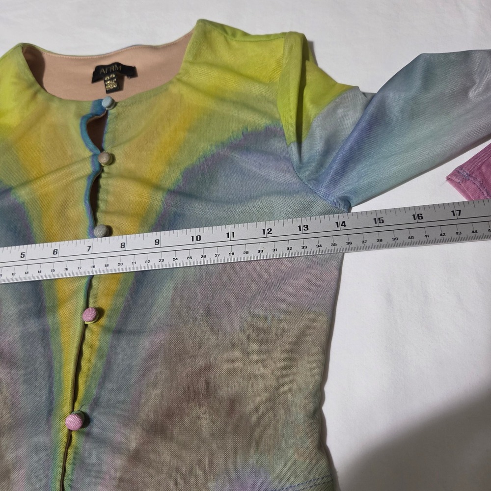 AFRM Womens Tie Dye Mesh Crop Top Long Sleeve Button Front Multi Color XS - Picture 10 of 11